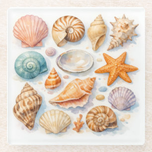 Farbige Muscheln. Maritim.  Glasuntersetzer