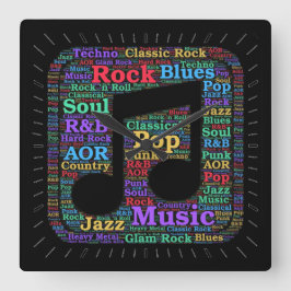 Farbige Musik Genres Quadratische Wanduhr