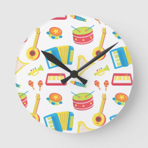 Farbige Musikinstrumente Kinderzimmer Dekoration Runde Wanduhr
