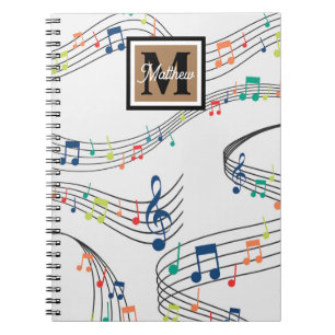 Farbige Musiknote Musician Monogram Notizblock