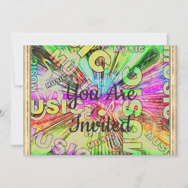 Farbige Musiknoten Einladung (Vorderseite)