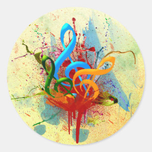 Farbige Musiknoten Runder Aufkleber