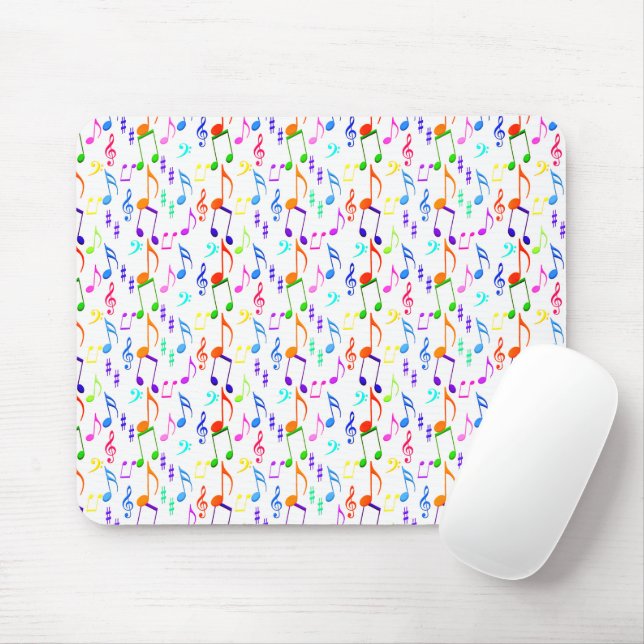 Farbige Musiksymbole auf Weiß Mousepad (Mit Mouse)