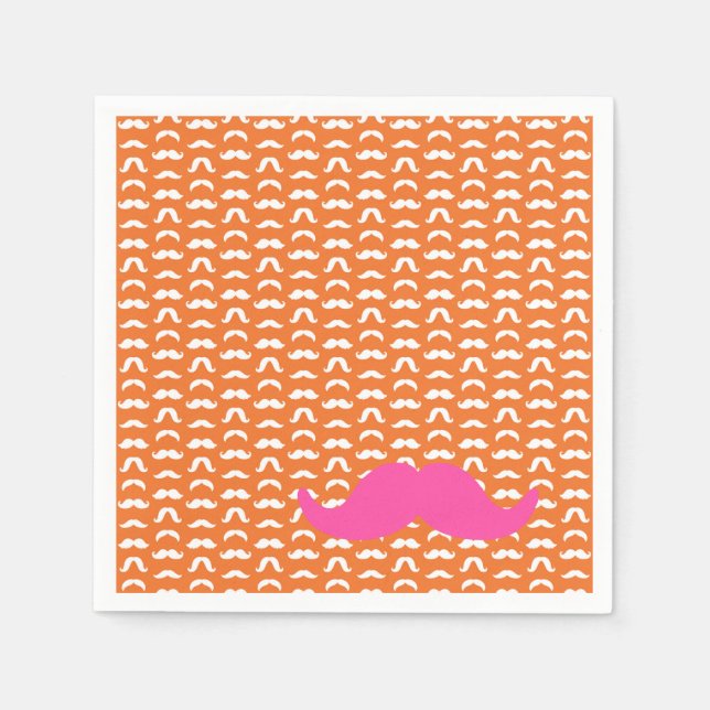 Farbige Mustache Stile Orange Pink Preppy Fun Serviette (Vorderseite)