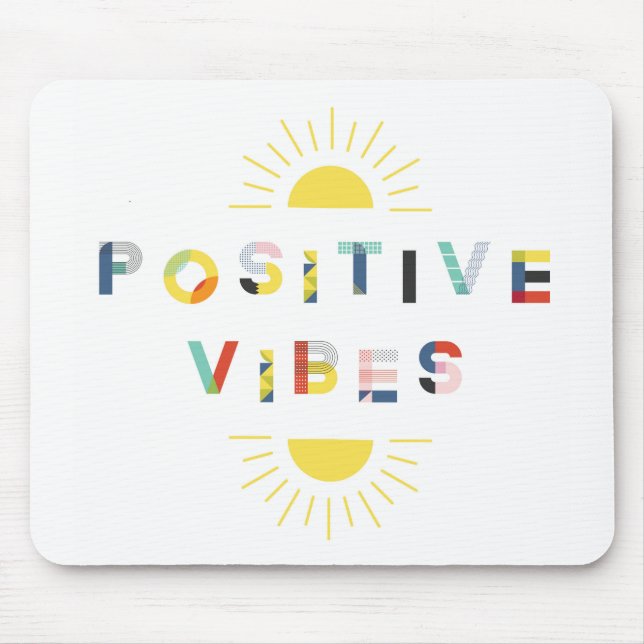 Farbige Muster Typografie Positive Vibes Moderne Mousepad (Vorne)