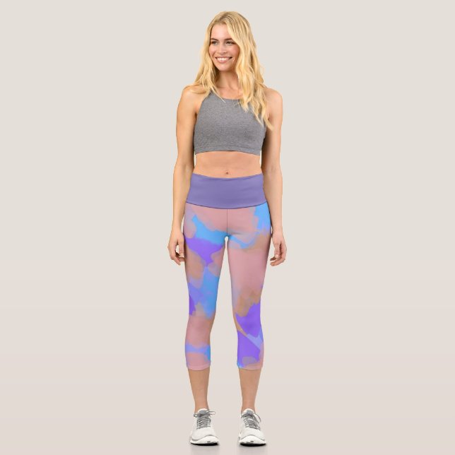 Farbige, mutige moderne künstlerische Muster Capri Leggings (Vorderseite)
