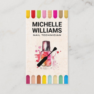 Farbige Nägel Nagel Polnische Flasche und Brush Visitenkarte