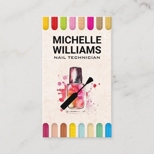 Farbige Nägel | Nagel Polnische Flasche und Brush Visitenkarte (Vorderseite)