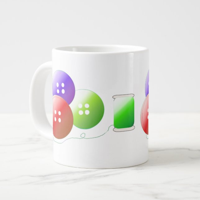 Farbige Nähbegriffe Jumbo-Tasse (Vorderseite Links)