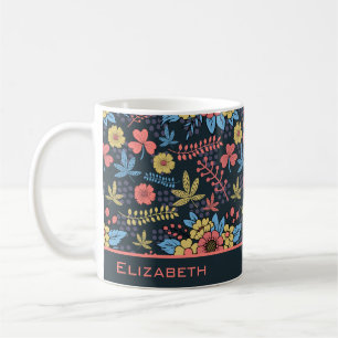 Farbige, nahtlose Blumenmuster personalisierter Na Kaffeetasse