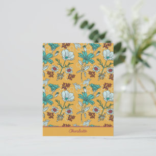 Farbige, nahtlose Blumenmuster personalisierter Na Postkarte