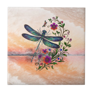 Farbige Natur Lebendige Libelle Florale Kunst Fliese
