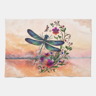 Farbige Natur Lebendige Libelle Florale Kunst  Geschirrtuch