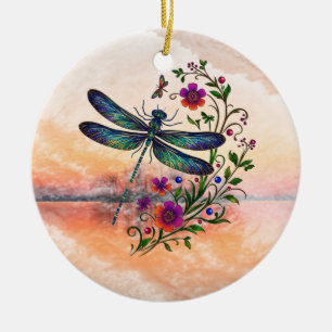 Farbige Natur Lebendige Libelle Florale Kunst  Keramik Ornament