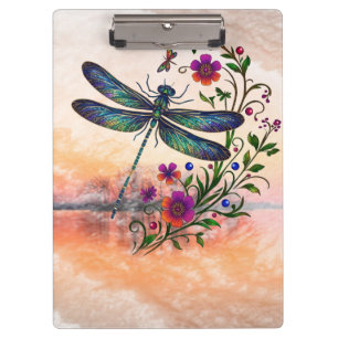 Farbige Natur Lebendige Libelle Florale Kunst Klemmbrett