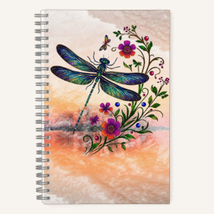 Farbige Natur Lebendige Libelle Florale Kunst  Notizbuch