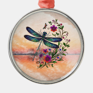 Farbige Natur Lebendige Libelle Florale Kunst  Ornament Aus Metall