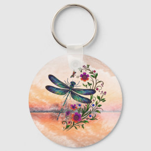 Farbige Natur Lebendige Libelle Florale Kunst  Schlüsselanhänger