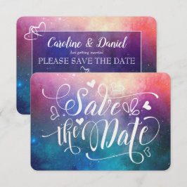 Farbige Nebula Typografie Save the Date Karte