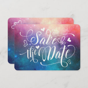 Farbige Nebula Typografie Save the Date Karte