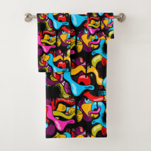 Farbige Neon-Graffiti-Hip-Hop-Strassenkunst Badhandtuch Set