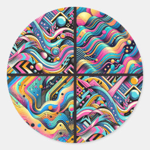 Farbige Neon-Helle Abstrakte 90er-Musterdrucke Runder Aufkleber