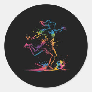 Farbige Neon-Mädchen-Fußball-Kunst-Splash-Sport-De Runder Aufkleber