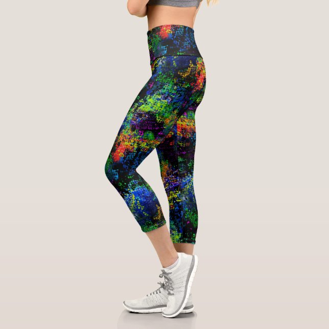 Farbige Neon Modern Abstrakte Nacht Capri Leggings (Links)
