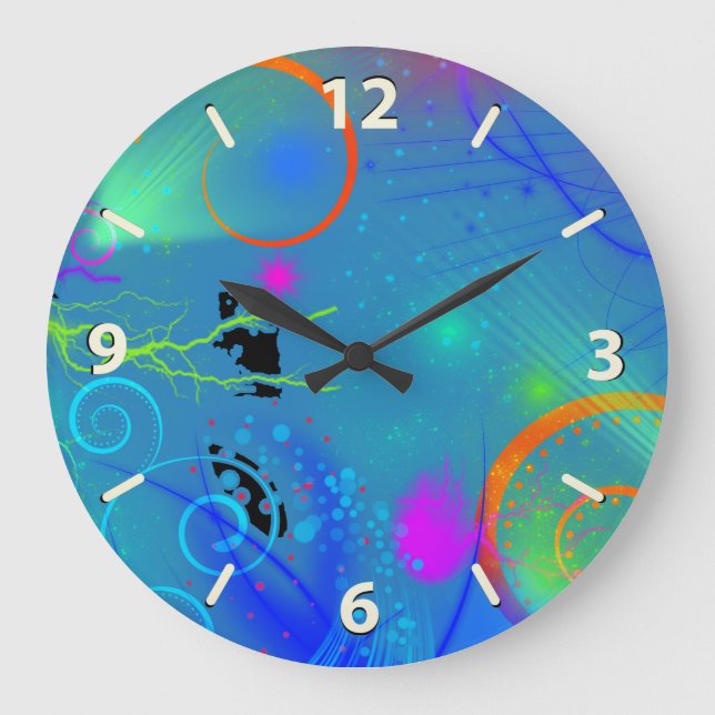 Farbige Neon Paint Wirbel Abstrakt Große Wanduhr (Vorderseite)