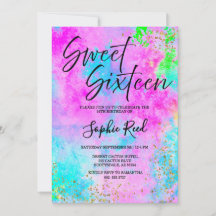 Farbige Neon-Wasserfarben-Sweet-Sixteen-Party