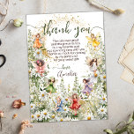Farbige Niedliche Blume Fairies Glitzer Script Dankeskarte<br><div class="desc">Unser zauberhaftes Fee-Geburtstagsdesign ist mit zarten Aquarellbildern,  glänzenden Imitaten mit Goldakzenten und einer lebhaften Auswahl an bunten Feen,  die in einem blühenden Garten mit Gänseblumen tanzen,  gestaltet.</div>
