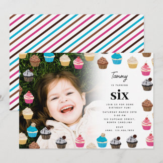 Farbige Niedliche Cupcakes Kinder Foto Geburtstags Einladung