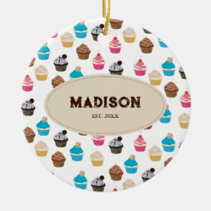 Farbige Niedliche Cupcakes Muster Monogramm Keramik Ornament