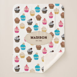 Farbige Niedliche Cupcakes Muster Monogramm Sherpadecke
