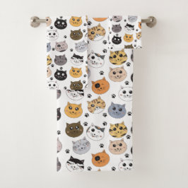 Farbige Niedliche Funny Cats & Paw Muster Badhandtuch Set