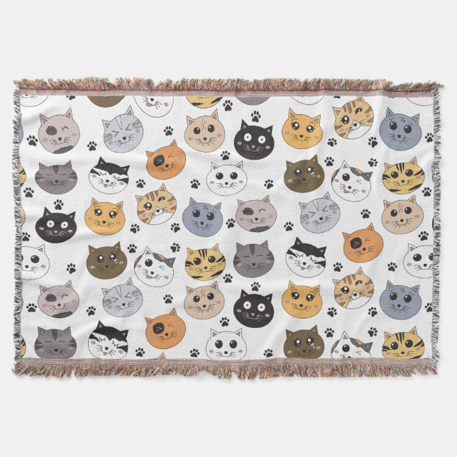 Farbige Niedliche Funny Cats & Paw Muster Decke (Vorderseite)
