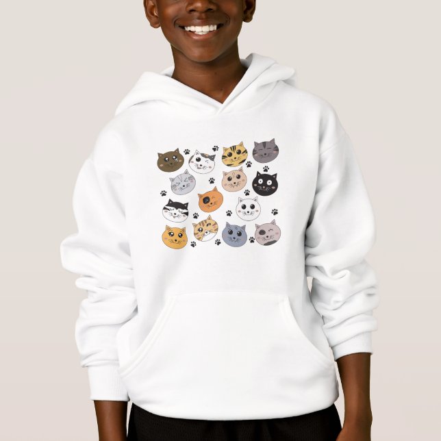 Farbige Niedliche Funny Cats & Paw Muster Hoodie (Vorderseite)