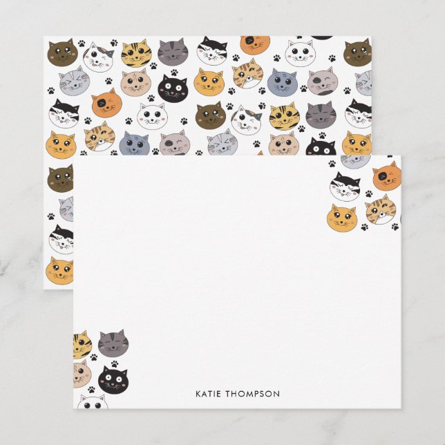 Farbige Niedliche Funny Cats & Paw Muster Mitteilungskarte (Vorne/Hinten)
