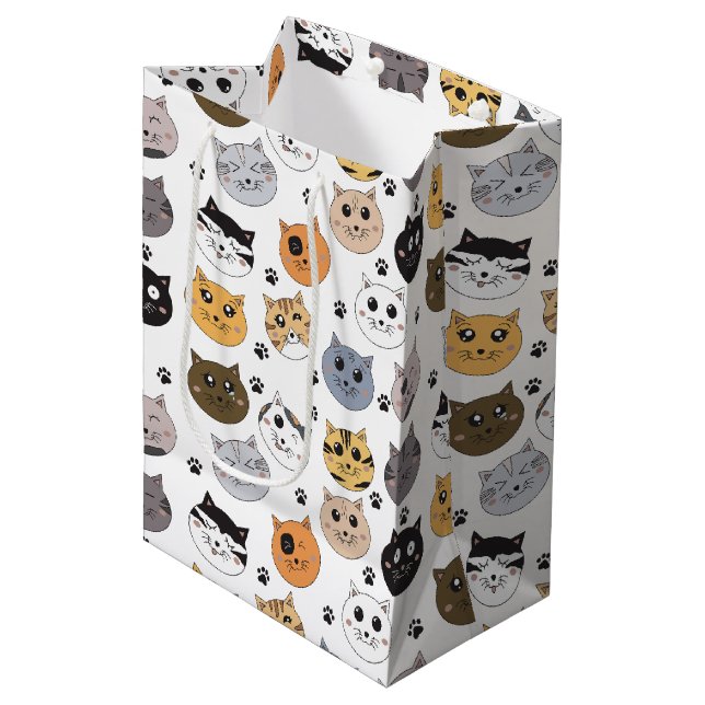 Farbige Niedliche Funny Cats & Paw Muster Mittlere Geschenktüte (Vorderseite Schrägansicht)