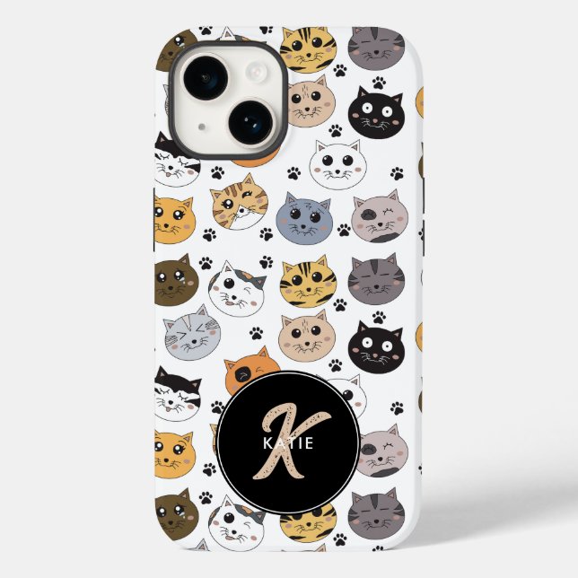 Farbige Niedliche Funny Cats & Paw Muster Monogram Case-Mate iPhone Hülle (Rückseite)