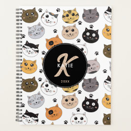 Farbige Niedliche Funny Cats & Paw Muster Monogram Planer
