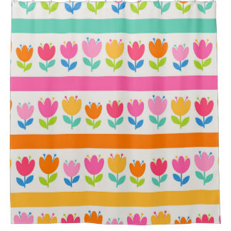 Farbige, niedliche, handgezogene Tulpen nahtloses  Duschvorhang
