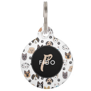Farbige Niedliche Hunde und Dog Paw Monogramm Haustiermarke
