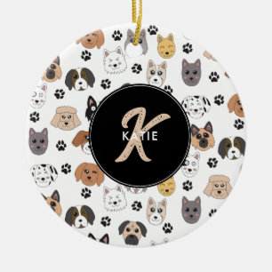 Farbige Niedliche Hunde und Dog Paw Monogramm Keramik Ornament