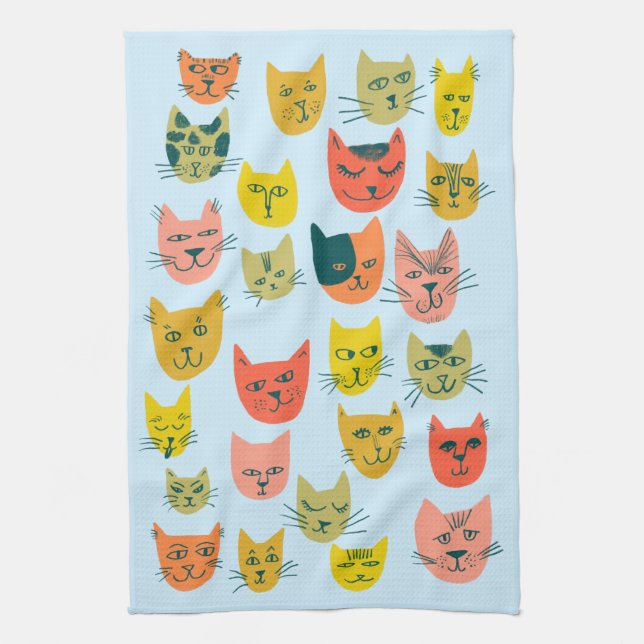 Farbige Niedliche Katzen Kätzchen blau Geschirrtuch (Vertikal)
