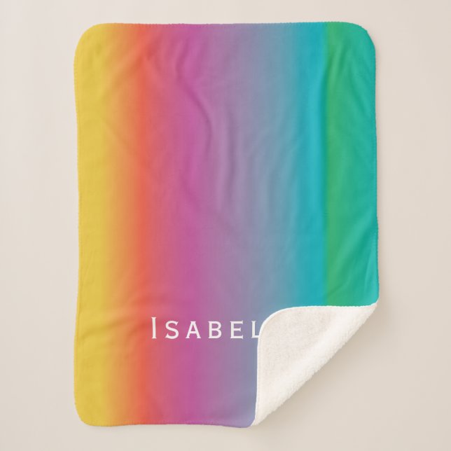 Farbige Niedliche Regenbogenfarben Ombre Monogram Sherpadecke (Vorderseite)