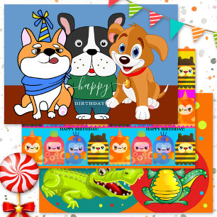 Farbige Niedliche Tiere Kind Geburtstag Geschenkpapier Set