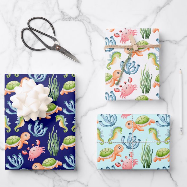 Farbige Niedliche Unterwasserleben Kinder Geschenkpapier Set (Vorderseite)