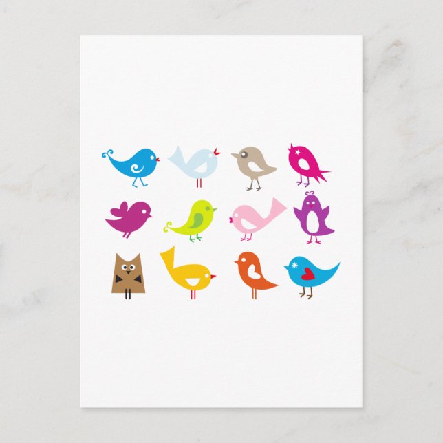Farbige niedliche Vögel Postkarte (Vorderseite)