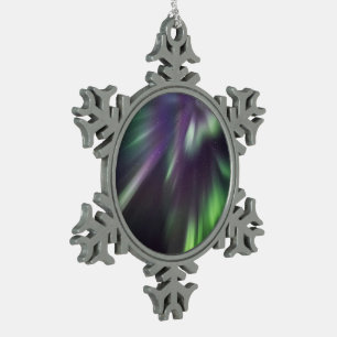 Farbige Nordlichter Schneeflocken Zinn-Ornament